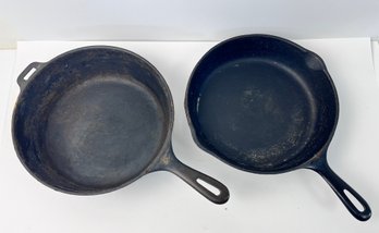 2 Cast Iron 10 Cast Iron Skillets. Deep 1 Is Marked Chicken Fryer 3 Deep. *Local Pick Up Only*