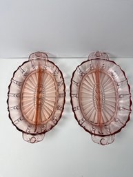 2 Pink Depression Glass Divided Dishes. *Local Pick Up Only*