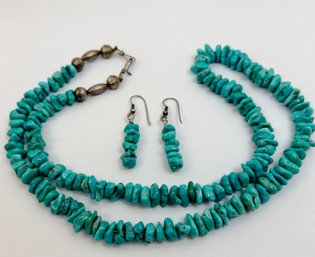 Stacked Turquoise And Silver Necklace & Earring Set