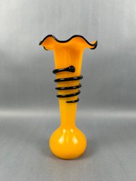 Orange And Black Czechoslovakia Glass Vase