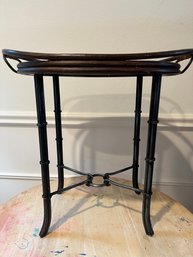 Wrought Iron Side Table With Removable Wicker Tray.