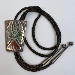 Silver, Turquoise & Leather Bolo Tie