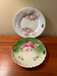 2 Hand Painted 2 Handled Plates 1 Made In France