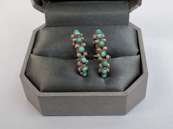 Sterling Silver & Turquoise Half Hoop Earrings