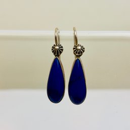 Sterling Silver Tear Drop Earrings With Blue Stone