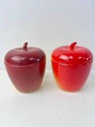 2 Vintage Milk Glass Apple Shaped Containers.