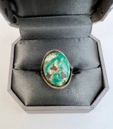 Silver Ring With Multi Colored Stone - Sz. 5