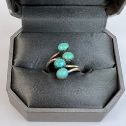 Silver Ring With 4 Turquoise Stones Marked P.D. Coonis - Sz. 6.5