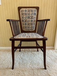 Vintage Oak Side Chair With Upholstered Back In Seat