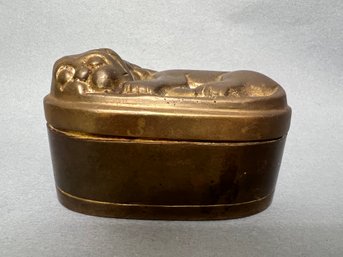 Heavy Vintage Sleeping Lion Trinket Or Match Box