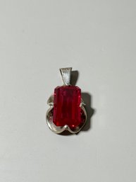 Vintage Mexican Sterling And Red Stone Pendant
