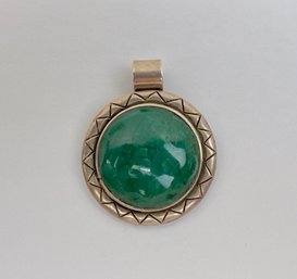 Silver Round Pendant With Green Stone