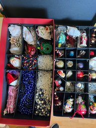 Box Of Christmas Decorations Including Some Vintage Ornaments.