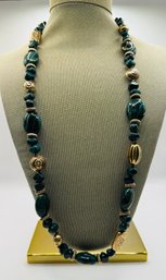 Green And Gold Tone Chunk Necklace