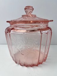 Vintage Pink Depression Glass Covered Cookie Jar. *Local Pick Up Only*