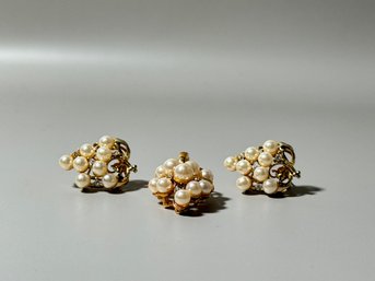 Faux Pearl And Goldtone Earrings And Pendant