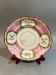Antique Pearlware Handpainted Pink And Green Plate