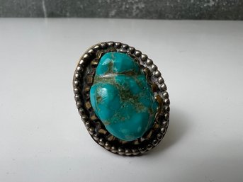 Turquoise Silver And Brass Native Style Ring