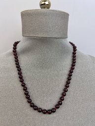 Vintage Knotted Strand Necklace Of Red Round Stones Possibly Garnets