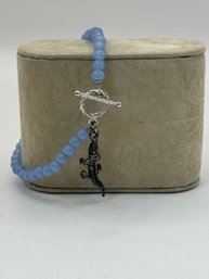 Blue Beaded Bracelet With Alligator Charm