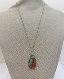 Silver Native Multi Color Teardrop Pendant W/chain