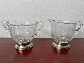 Cambridge Cream And Sugar Set With Sterling Base.