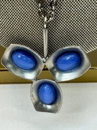 Jorgen Jensen Danish Pewter 220 B Necklace With Blue Art Glass