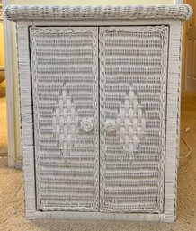 Vintage White Wicker Two Door Cabinet