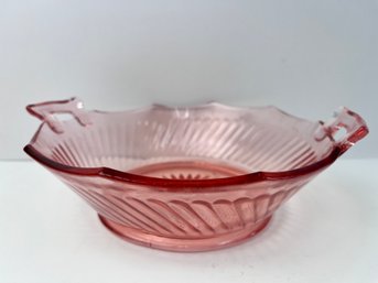 Vintage Pink Depression Glass Handled Serving Bowl. *Local Pick Up Only*