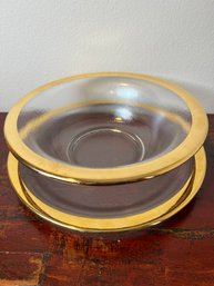 Gold Rimmed Glass Serving Bowl & Platter.