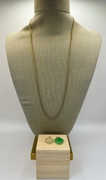 Goldtone Necklace With Two Colored Stone Pendants