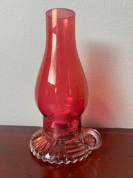 All Glass Pink Hurricane Lamp.