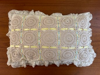 Crocheted Front Accent Pillow With Lace Edging