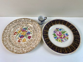 2 Decorator Plates Made In England & Small Cup