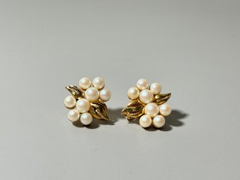 Vintage Faux Pearl And Goldtone Clip Earrings