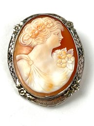 Vintage Sterling Silver Cameo Brooch Pin