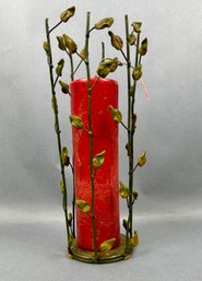 Metal Candle Holder  With Red Candle