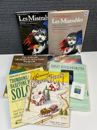 Lot Of 7 Song & Music Books, Incl. Vintage Carol Book, Disney, Les Miserables, Piano Music Etc.