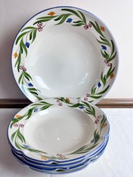 4 Los Angeles Pottery Salad Bowls And 1-14.5 Serving Bowl.