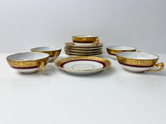 Set Of 5 Limoges Gold Trim Coffee Cups With Saucers And 1 Extra Saucer.  *Local Pick Up Only*