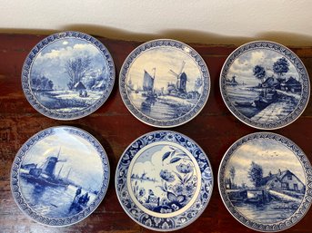 6 Original Delftsblauw Handwerk Decorator Plates.