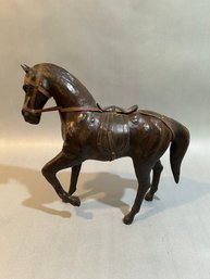 Leather Wrapped Horse Statue Equestrian