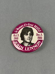 In Memory Of A Great Beatle John Lennon Pin