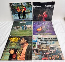 Lot Of 6 Country And Folk Albums. Charlie Pride, Kris And Rita, Flatt And Scruggs, Pete Seeger.