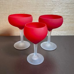 Set Of 3 Vintage Carlo Morertti For Rosenthal Satinato Red And Clear Glass Stemware *LOCAL PICKUP ONLY - NO SH