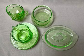 Mixed Lot Of Green Depression Glass