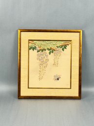Gerry Signed Asian Painting On Silk With Bee