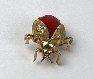 Vintage 18k Gold Coral Beetle Pin