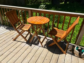 OutDoor Wood Cocktail Folding Table And Two Chairs