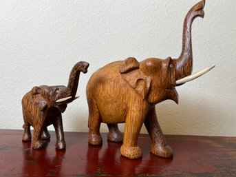 2 Heavy Wood Carved Elephants.